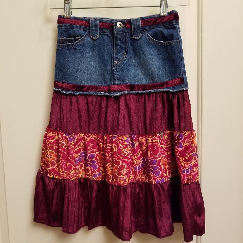 Blue Heart Girl’s Blue Denim & Velvet Skirt, Size 7 NWOT